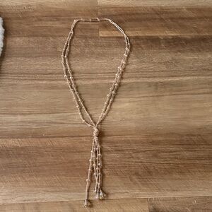 Delicate Pink Pearl Lariat Necklace